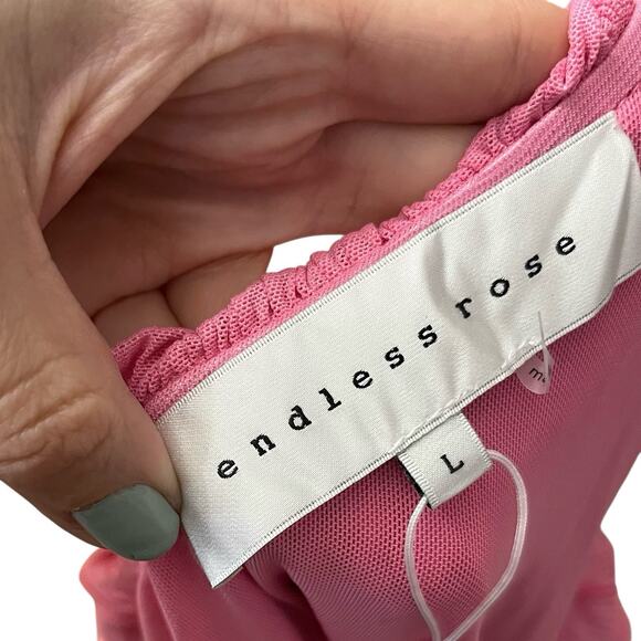 Endless Rose One Shoulder Mesh Tank Top Large Ruffle Cropped Coquette Pink - Picture 5 of 7